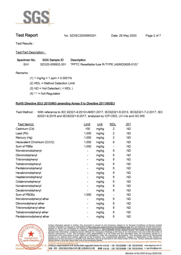 貼片自恢複保險絲SGS認證報告2